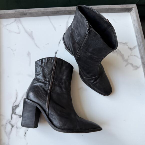 Free People Black Barclay Leather Western Ankle Booties Size 38 - Picture 2 of 10